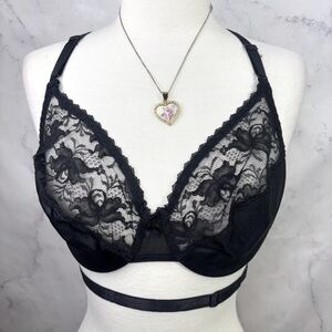 Vintage Lace Underwire Bra 34D Backless Smoothie Black Floral Whimsigoth Gothic